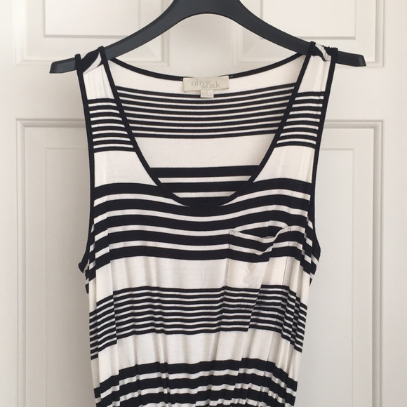 Olive & Oak Women’s Dress S Stripes Black White Sleeveless Long Cinched waist - Picture 2 of 9